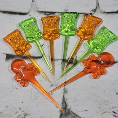 Lote de 8 selecciones de comida de fiesta Hawaii Tiki naranja verde acrílico transparente ojos Googly  Foto 1 de 4