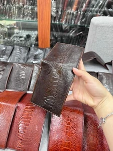Genuine Ostrich Leather Skin Men's bifold wallet, Handmade, Brown - Picture 1 of 6