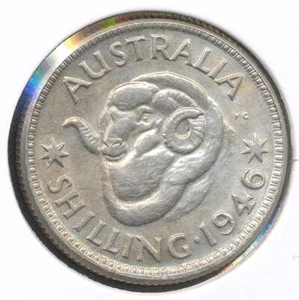 Australia 1946(m) One Shilling 1/- George VI (Silver) - Uncirculated - Imagen 1 de 3
