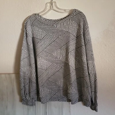 Ellen Tracy 条纹提花灰长袖套衫毛衣女式 XXL 码 — 第 1/4 张图片