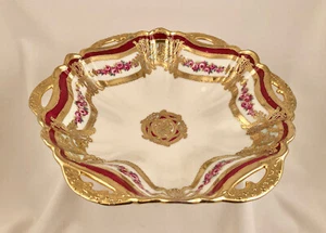 Nippon Reticulated Bowl, Jeweled, Roses & Gold, Royal Crockery, Antique - Picture 1 of 8