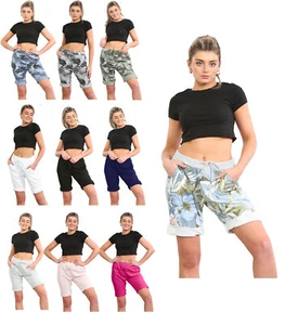 WOMENS ITALIAN STRETCH CAMOUFLAGE ARMY PRINT HOT PANT MAGIC LADIES SHORTS 8-22 - Picture 1 of 10
