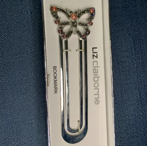 Liz Claiborne Purple & Pink bejeweled Butterfly Metal Bookmark In Original Box - Picture 1 of 5