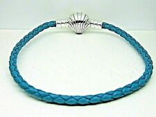 PANDORA Turquoise Braided Leather Seashell Clasp Bracelet #598951c01 18cm
