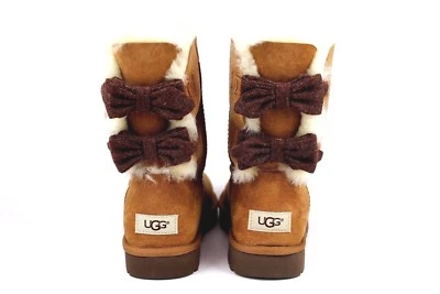 UGG BRIGETTE DOUBLE KNIT BOW CHESTNUT SHEEPSKIN BOOTS SIZE 6 US - Image 1 of 4