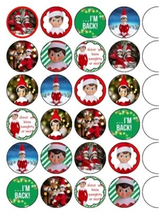 24 x Christmas Shelf Elf 1.5" PRE-CUT PREMIUM Rice Paper Cup Cake Toppers - Picture 1 of 1