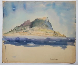 Cuadro acuarela paisaje isla Gibraltar norte de Alemania Paul Perks firmado - Imagen 1 de 10