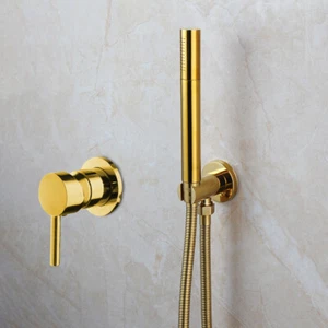 Polished Gold Shower Faucet Set Rain Handheld Spray Mixer Outdoor Wall Mount Tap - Picture 1 of 4