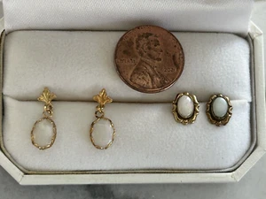 Orecchini Vintage Gioielli Delicati Oro Riempito Opale 2 Paia Borchie Goccia NO RETRO - Foto 1 di 1