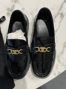 Brand NEW CELINE 1150$ MARGARET Loafer - Triomphe Chain, Black Leather Size 39 9 - Picture 1 of 8