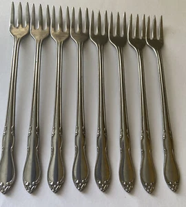 Simeon L George H Rogers HOMESTEAD Stainless Cocktail Seafood Set of 8 Forks - Picture 1 of 2
