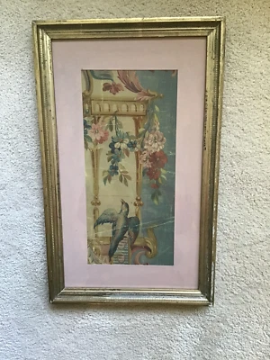 Remanente de papel pintado francés pintado a mano del siglo XIX con marco parcial de hoja de oro Foto 1 de 4