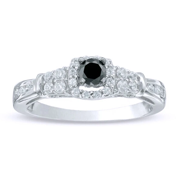 Alianza con marco de diamantes blanco y negro de 1/2 quilate cuatro lados en oro blanco de 10 k Foto 1 de 1