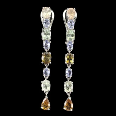 Orecchini In Argento Sterling 925 Con Pietre Preziose In Tormalina E Tanzanite - Immagine 1 di 4