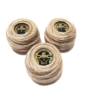 DMC Coton Perle Thread Size 8 and 12 Mixed Set 842 Light Brown France Lot of 3 - Picture 1 of 9