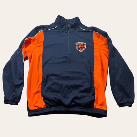 Chicago Bears Sweater Mens 2XL Blue Orange 1/4 Zip NFL Elastic Pullover XXL Cover