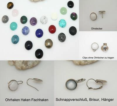 Ohrclips Stecker Hänger Ohrring Schmuck Cabochon 12mmØ Edelstein Edelstahl c03a - Bild 1 von 4