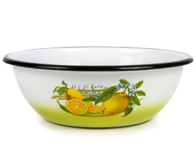STPGOODS Lemon Enamel Bowl Enameled Mixing Bowl Large Plate for Salads Soup Chips 4.2 qt