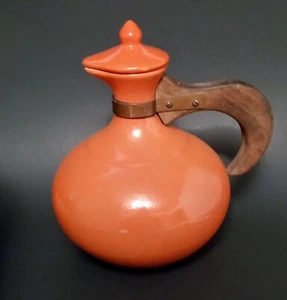 VTG Red Wing Rumrill Pottery Glazed Ceramic Carafe w/Wooden Handle & Lid USA - Picture 1 of 10