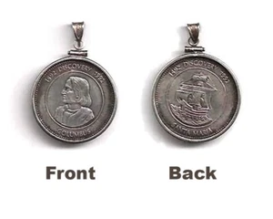 Vintage Sterling Silver Pendant 1492 1992 Columbus Discovery Coin Santa Maria - Picture 1 of 1