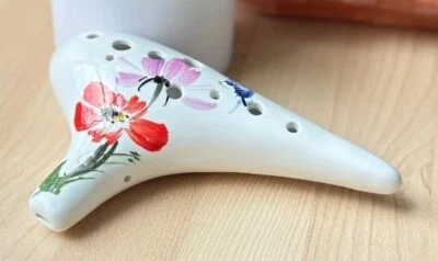 Alto C 12 Hole Hand painted Flower Ceramic Ocarina - Easy to Learn & Great Gift! - Image 1 of 4