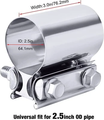 2.5 Inch Stainless Steel Butt Joint Exhaust Band Clamp Sleeve for Exhaust Pipes - Image 1 of 4