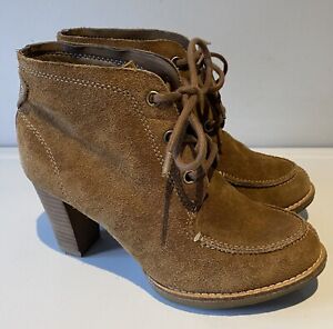 FOOTGLOVE Ladies Suede Brown Ankle Boots Heel Laces UK 3 M&S Wide Fit Lined***