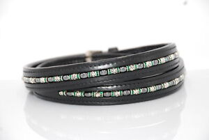 Black Padded Leather Belt w/Hematite & Metal Beads & Green Rondells