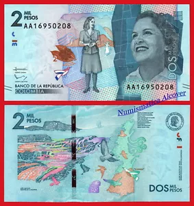 COLOMBIA 2000 Pesos 2015 (2016) Debora Perez Serial AA Pick 458 SC / UNC - Imagen 1 de 1