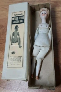 ANTIQUE Handmade 6” Bisque & Cloth Doll in Original Box. SHACKMAN - Picture 1 of 7
