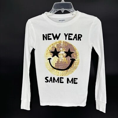 Camiseta de Algodón Old Navy NUEVO AÑO SAME ME Niño XL Blanca Gráfico de Vacaciones LS NUEVA CON ETIQUETAS Foto 1 de 4
