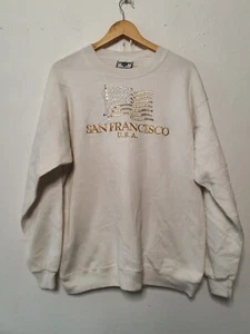 Vintage San Francisco Sweatshirt Jumper Adult Large White Gold Embroidered 1990s - Picture 1 of 24