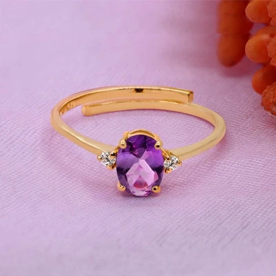 Natural Purple Amethyst Adjustable Engagement Ring 925 Sterling Silver Jewelry - Image 1 of 3