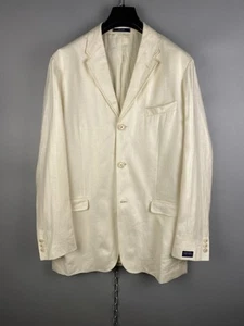Vtg KENZO Homme Mens Luxury Linen Beige Button Luxury Blazer Jacket Sz 50 / L - Picture 1 of 20