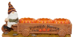Yankee Candle Gnome Pumpkin Wagon Multi Tea Light Candle Holder Hand-Painted NIB - Picture 1 of 5