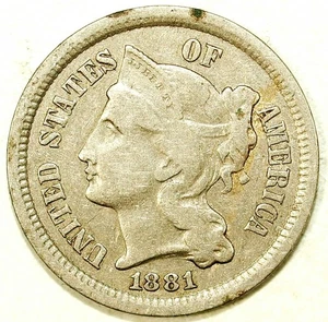 1881 3 Cent Nickel ☆☆ Circulated ☆☆ Great Type Set 310 - Picture 1 of 2