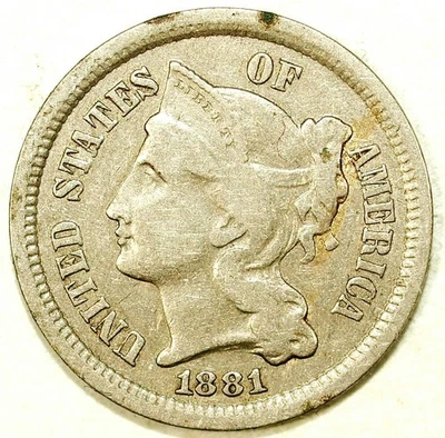 1881 3 Cent Nickel ☆☆ Circulated ☆☆ Great Type Set 310 - Image 1 of 2