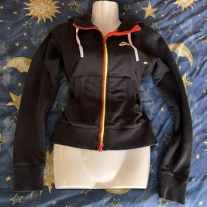 S Nike Sportswear women Full Zip Hoodie Black Neon Yellow Coral Red Soft Cotton - Picture 1 of 10