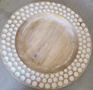 Pier 1 Imports Wooden Charger Plate Whitewashed Polka Dot 14" - Picture 1 of 6