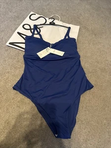 M&S Tummy Control Padded Bandeau Swimsuit blue size 20 LONG length BNWT - Picture 1 of 8