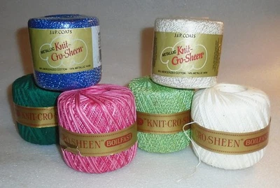 J P Coats KNIT-CRO-SHEEN Crochet Thread New - Mixed Colors - 6 Balls - Image 1 of 3