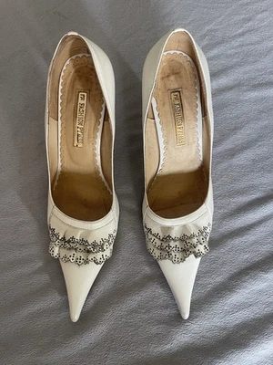 Moda Pymes Mujer Puntiagudo Blanco Cuero Genuino Tacones Altos, Talla EU 36 Foto 1 de 4