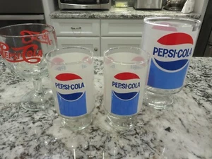 Vintage 70's Pepsi Footed Glasses  Lot 2 - 12 oz, 1 - 32 oz. & 1 Goblet EUC READ - Picture 1 of 7