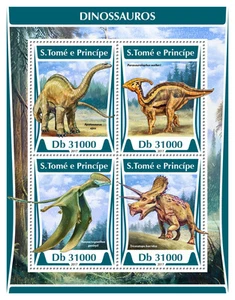 Sao Tome & Principe 2017 MNH Dinosaurs Apatosaurus Triceratops 4v M/S Stamps - Picture 1 of 1