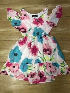 Girls Floral Dress Size 7 Pink Chiffon Lined Cold Shoulder Casual Wear - Picture 1 of 10