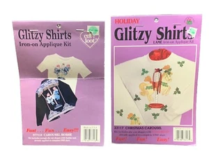 2 NEW Glitzy Shirts Iron-On Applique Kits 77118 Carousel & 33117 Christmas Horse - Picture 1 of 5