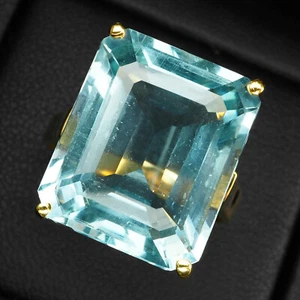 24K Gold Plated 925 Sterling Silver Rings Pristine Sky Blue Aquamarine 14.30Ct - Picture 1 of 9