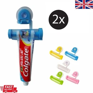 2x Toothpaste Tube Dispenser Rolling Squeezer Wall Mounted Hook Suction Holder - Picture 1 of 9