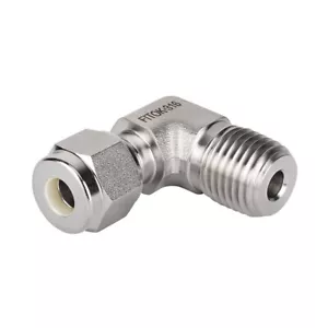 FITOK 1/4" Tube OD x 3/8 Male NPT 316 SS 90 Degree Elbow Compression Fitting - Picture 1 of 1