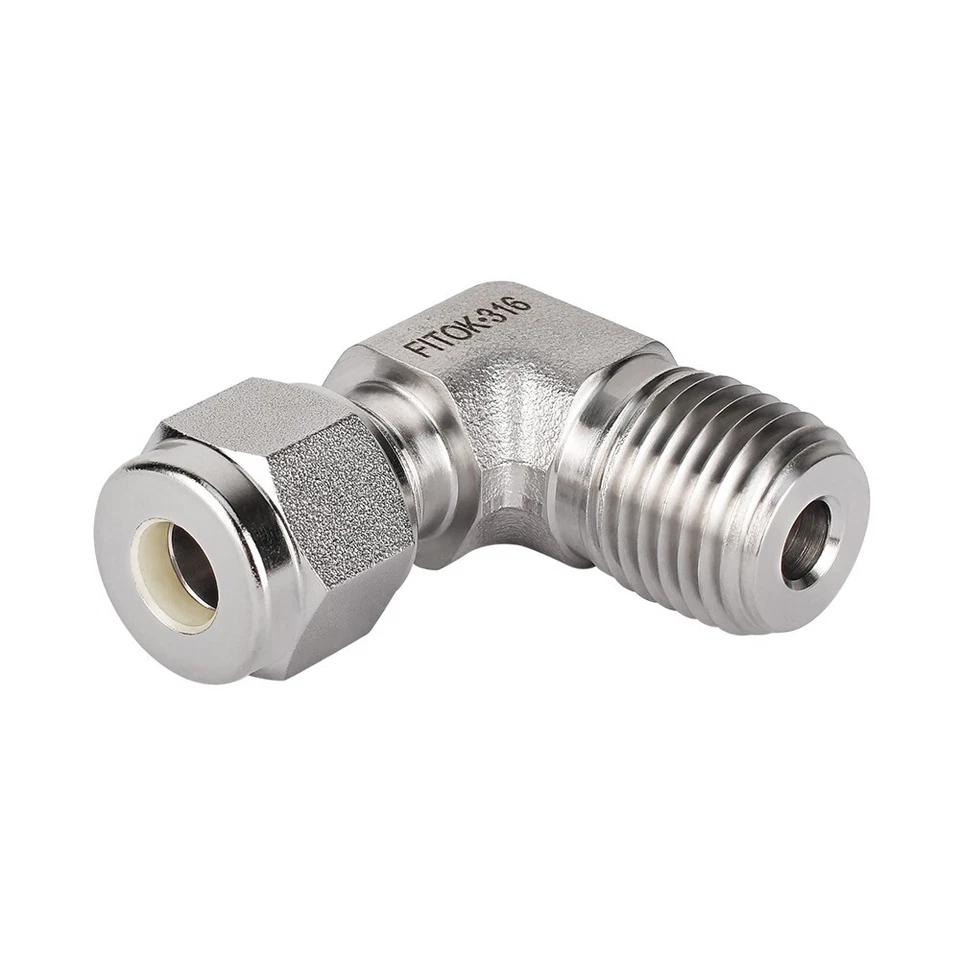FITOK 1/4 in Tube OD x 3/8 Male NPT 316 SS 90 Degree Elbow Compression Fitting - Image 1 of 1